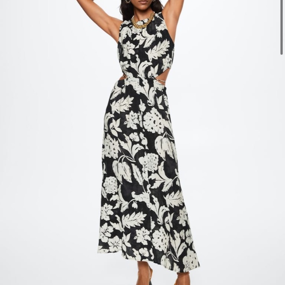 Mango side slit dress floral size 2